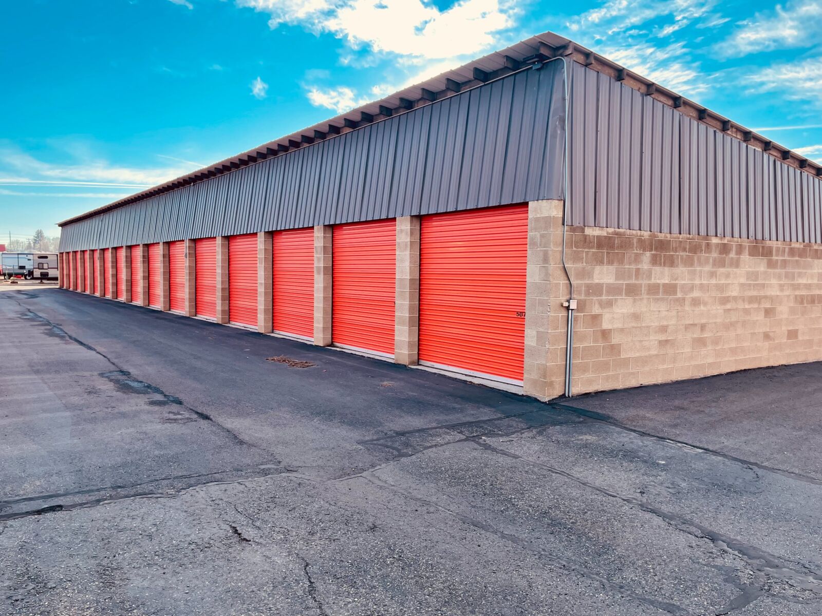 storage unit with red doors